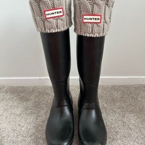 Original Hunter Black Boots with Oatmeal Cream Knit Cuffs